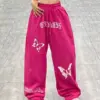 ADAgirl PInk Y2k Women's Sports Pants Streetwear Baggy Bufferfly Pattern Kpop Wide Leg Trouser Hip Hop Casual Sweatpants Female