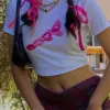 Y2K Grunge Aesthetic Gothic Punk T-Shirt White Women Summer Graphic Print Crop Top Slim Short Sleeve Korean Fashion Baby Clothes