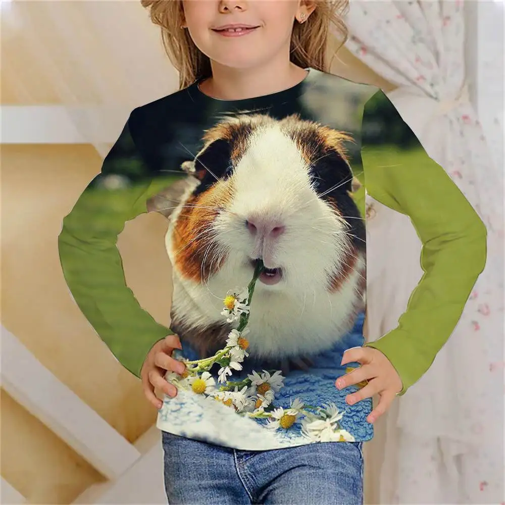 Long T-shirts Hamster Domesticated Guinea Pig 3D Print Summer T Shirt Fashion Kids Casual Boy Girl Neutral Round Neck Tees Tops