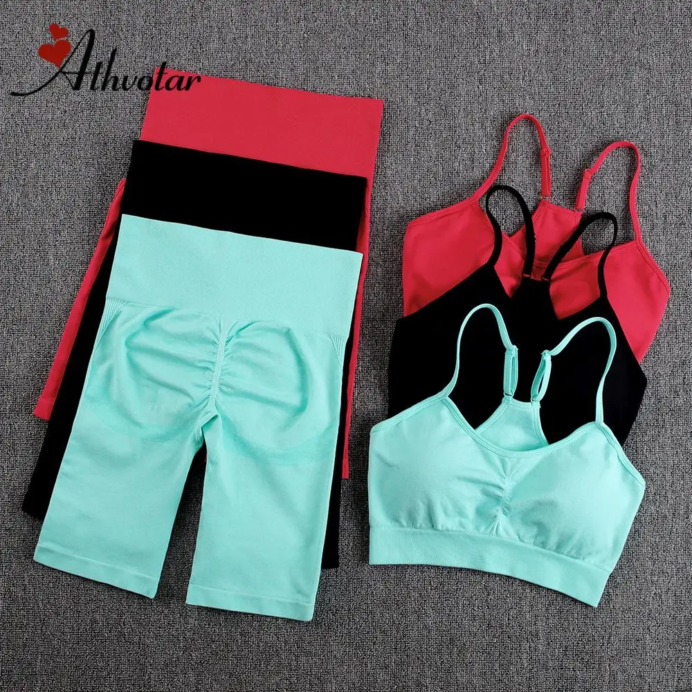 ATHVOTAR Female Sports Sets Summer Short Set Quick Dry Yoga Set Female Two Piece 2pcs Gym Suits Shorts Outfits Sportwear