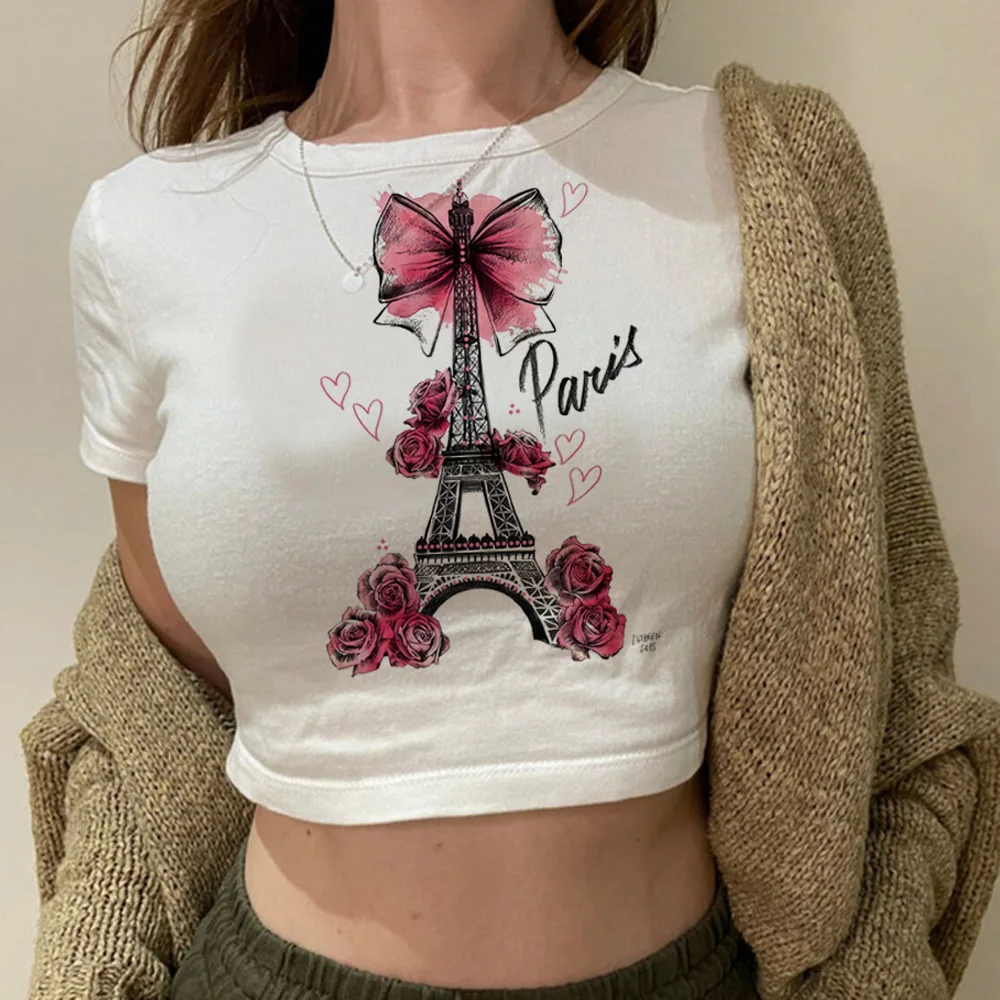 Paris graphic fairycore hippie crop top Woman gothic korean fashion goth vintage tshirt