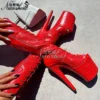 8Inch Red Women Shoes Knee High Boots Open Toe 20cm Heels Gothic Mid-Calf Thin Heels Crossdresser Pole Dance Nightclub Exotic - Image 3