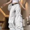Summer Off-white Pocket Functional Cargo Pants Women Y2K Streetwear Retro Hip Hop Loose Fashion Street Casual Sweatpants