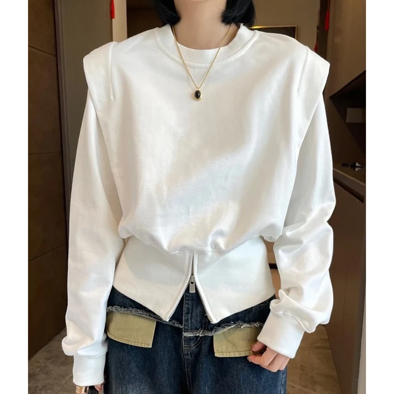 Fashion O-Neck Spliced Zipper Solid Color Sweatshirts Female Clothing 2023 Autumn Winter Loose Korean Tops Casual Sweatshirts