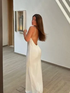 Sexy Backless Satin Maxi Dress For Women Fashion Sleeveless Female Solid Slim Dresses 2024 Summer Lady White Beach Holiday Robes - Image 5