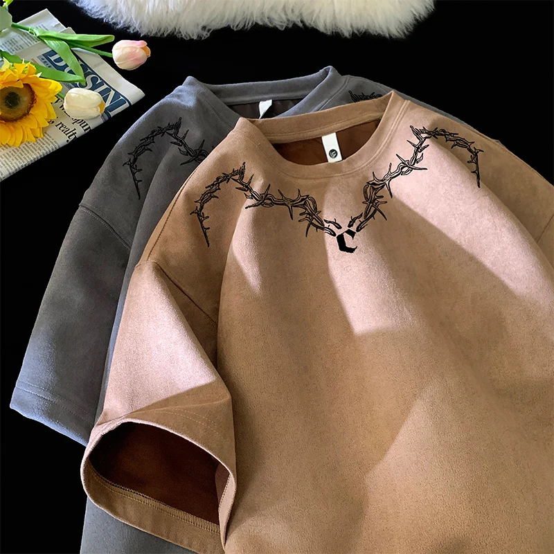 Suede Vintage Printed T-shirts 2024 Summer Men Tshirt Hip Hop Brand Tee Casual Man Oversize Harajuku Male Tops - Image 4