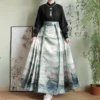 Ming Dynasty Horse-faced Skirt Exquisite Chinese Ink Lotus Print One-piece Long Skirt Elegant Slim All-match Horse-faced Skirt - Image 3