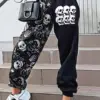 Yangelo Punk Grunge Harun Pants Women Gothic Skull Printed Loose Sport Pants Y2K Bundle Foot Elastic Waist Pants