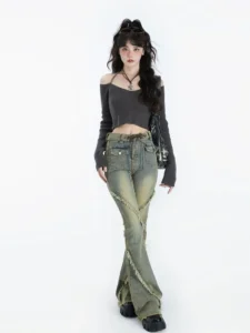 Long Sleeve Sweaters Off Shoulder Y2k Aesthetic Fairy Grunge Grey Cropped Sling Tops Korean Style Kittted Hotsweet Clothing - Image 5