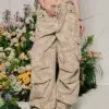 Women's American Retro Hip Hop Camouflage Pants Street Unisex Style Female Loose Wide Leg Drawstring Tie Design Cargo Trousers