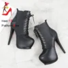 Pole Dance Boots Female Side Zip Leather Stiletto Heels Gothic Fetish Shoes For Lady Luxury Designer Womens Short Platform Boots - Image 4