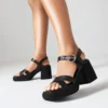 Summer Gladiator Sandals Women Open Toe Metal Buckle Punk Streetwear Square Heels Chunky Gothic Platform Ankle Strap Black Shoes - Image 2