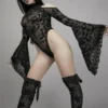 Rosetic Vintage Fashion Gothic Sexy Lace Bodysuits Women Flared Sleeve Black Overalls 2023 Autumn Off Shoulder Jumpsuit Short - Image 2