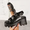 Punk Metal Buckle Platform Sandals Women 2024 Summer Rivet Decor Black Gothic Sandals Woman Plus Size 42 High Heeled Roman Shoes - Image 2