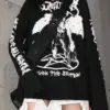 Harajuku demon Print Oversized t-shirt y2k Female clothing Long leeve Casual Vintage black top Punk Gothic T-shirts Loose anime