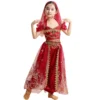 Girls Jasmine Princess India Belly Dance Top Pants Set Kids Arabian Sari Stage Costume Fancy Bollywood Children Rave Outfit - Image 4