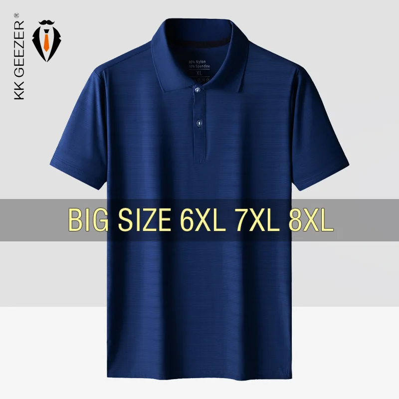Men Polo Shirt Cool Thin Summer Oversized 6XL 7XL 8XL Plus Size 2023 Elastic Short Sleeve T shirts Black Loose Male Breathable