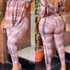 New Fashion 2023 Summer Casual Womens Two Piece Sets Outfit Tie Dye Print Twisted Backless Top & Pants Set Sexy Female Suit