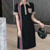 Female Tunics High Quality Dress Women Summer Korean Fashion Striped Slim Button Pockets Dresses - Image 2