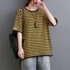 Cotton Stripe T-shirts Women Casual Loose Short Sleeve Slim Tops Summer Trend Thin Oversized T Shirt Korean Style Tshirt Y2k Top - Image 2