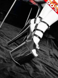 Black Peep Toe Pole Dance Peep Toe High Stripper Heels Gothic Belt Buckle Platform Sandals Sexy Women Shoes 20cm Big Size Exotic - Image 2