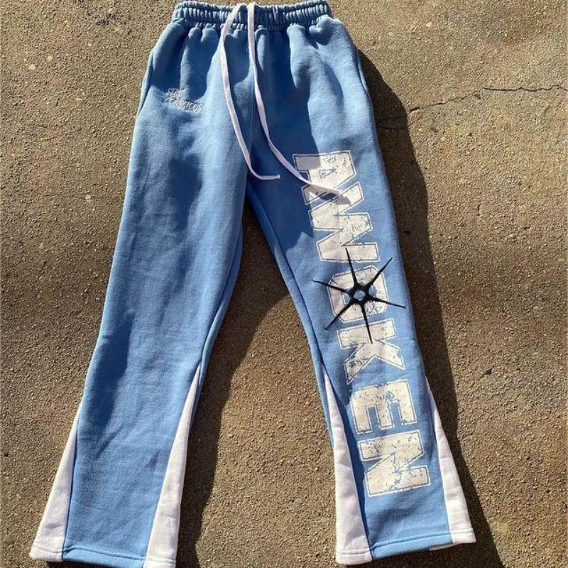 American Harajuku Letter print straight trousers hip-hop letters winter thickened loose y2k casual pants sweatpants women Men