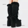 GIGIFOX Winter Fur Big Size 43 Black Brwon Gothic Chunky Boots High Heel Chunky Heels Platform Keep Warm Boots Shoes Women - Image 5