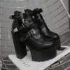 Sexy Buckle Womens Nightclub Shoes High Heels Hollow Out Ankle Boots Platform Heels Gothic Black Leather Short Boots Lady - Image 3
