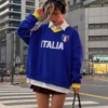 Korean Fashion Blue Oversized Sweatshirt Y2k Harajuku Casual Hip-hop Joker Contrast Loose Knit Pullover In Autumn And Winter New - Image 4