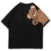 2024 Summer Novelty Cartoon T Shirt Women Bear Embroidery Flocking Tshirts Harajuku Streetwear Unisex Couple Hip Hop Tee Tops - Image 6