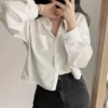 Harajuku Women Chiffon Shirts Korean Streetwear Cropped Long Sleeve Tops Y2K Fashion Female Casual All Match Blouse - Image 2