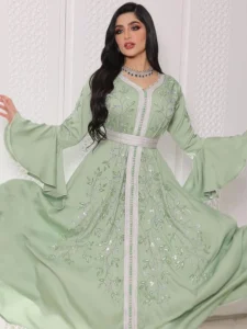 India Turkey Muslim Abaya Ramadan Eid Women Elegant Diamond Wedding Evening Party Dress Belted Jalabiya Gown Morocco Caftan Robe - Image 3