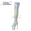 Sexy Silver Laser 8Inch Pole Dance Shoes Platform Crossdresser Over The Knee Boots Fetish Gothic 20cm Exotic Stripper Heels - Image 3