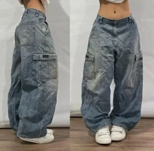 2024 New JNCO Harajuku Casual Loose Solid Color Multi-pocket Washed Jeans Y2K Street Hip-hop Wide-leg Pants For men and women - Image 2