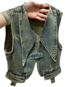 Turn Down Collar Zipper Harajuku Jeans Tanks Korean Summer Slim Crop Top Y2k Aesthetic Streetwear Japanese Tank Tops for Women - Image 5