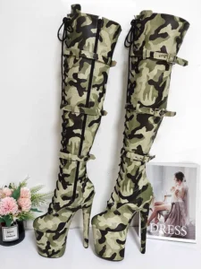 20cm Sexy Platform Fetish Camouflage Over The Knee Boots For Women 8Inch Exotic Strip Pole Dance Shoes Exotic High Heels Gothic - Image 2