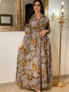 Muslim Abaya Dress Women Ramadan Print Shirt Dresses Autumn Turkey Islamic Vestidos Elegant India Moroccan Kaftan Arab - Image 4