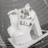 Sexy Buckle Womens Nightclub Shoes High Heels Hollow Out Ankle Boots Platform Heels Gothic Black Leather Short Boots Lady - Image 4