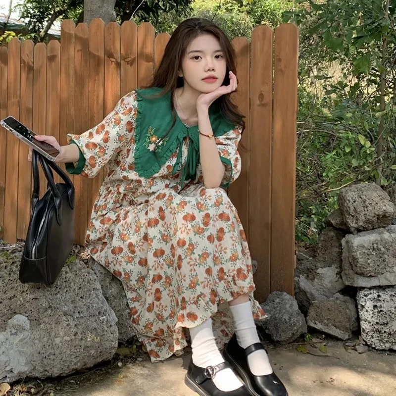 Plus Size 5XL 150KG Summer Floral Dress Big Collar Sweet Women Dress Short Sleeve Vintage Large Loose Vestidos - Image 4