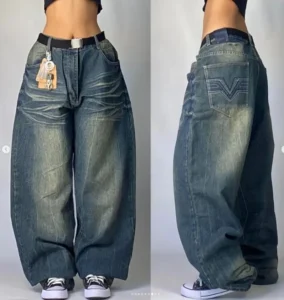 Y2k retro Korean fashion JNCO jeans female retro pattern embroidery loose high waist Korean street wear female Gothic pants - Image 3