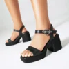 Summer Gladiator Sandals Women Open Toe Metal Buckle Punk Streetwear Square Heels Chunky Gothic Platform Ankle Strap Black Shoes - Image 4