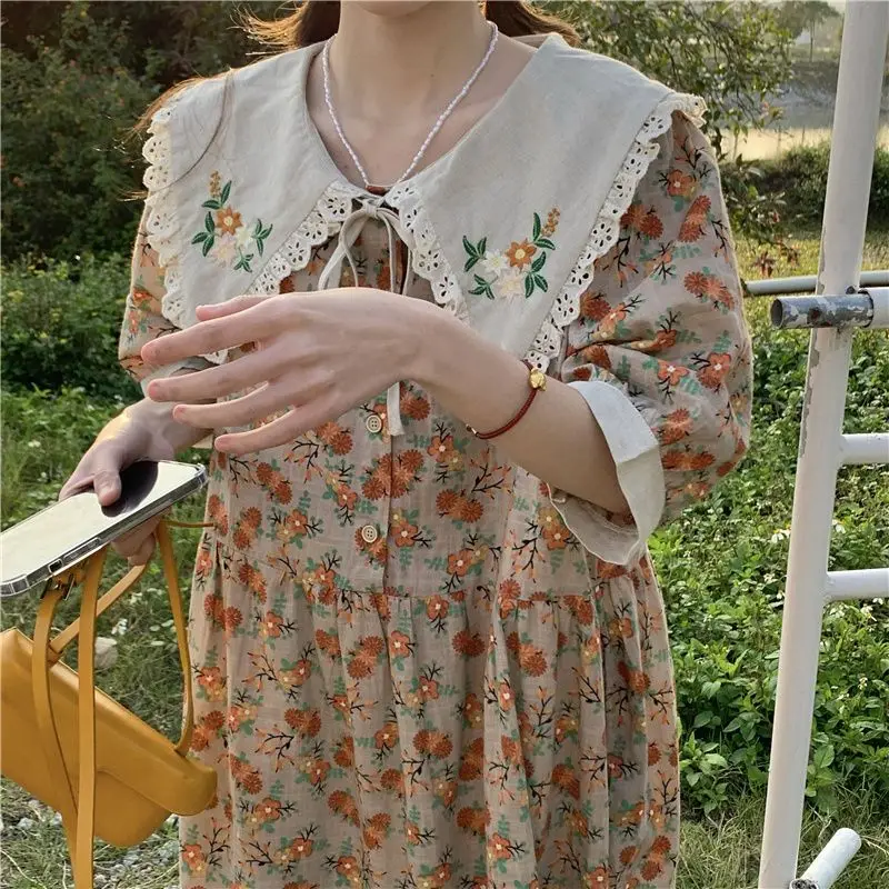 Plus Size 5XL 150KG Summer Floral Dress Big Collar Sweet Women Dress Short Sleeve Vintage Large Loose Vestidos - Image 2
