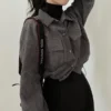 Y2K Vintage Corduroy Shirt Women Casual Korean Loose Chic Streetwear Harajuku Fashion Outwear Button Drawstring Coat - Image 3