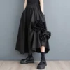 #3012 Spring Summer Black Vintage Midi Skirt Women Irregular A-line Skirts Spliced Floral Elastic High Waist Skirts Gothic Loose - Image 3