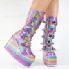 Personalized Colorful Women Boot Autumn Gothic Super High Heel Bright Leather Middle Boot Novelty Fashion Platform Botas Mujer - Image 2