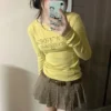 Y2k Aesthetics Yellow T-shirt Long Sleeve 2000s Tee Shirt Grunge Korean Style Tshirt Fairy E-girl Streetwear Free Shippnig - Image 5
