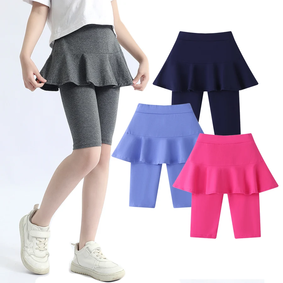 SheeCute Summer Girls Knee-length Skinny Cotton Leggings Baby Kids Candy Color Pants With Skrit