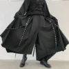 Men Ribbon Dark Black Wide Leg Pants Male Women Japan Punk Gothic Harem Trousers Kimono Skirt Pants - Image 2