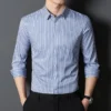 Men's striped elastic business slim formal wear handsome long-sleeved shirt fashionable classic basic casual anti-defense - Image 2