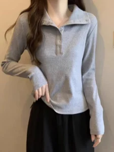 Y2K Long Sleeve Knitted T-Shirts Women Vintage Streetwear Turtleneck Pullovers Korean Knit Sweater Tees Slim Fit Bottoming Tops - Image 4